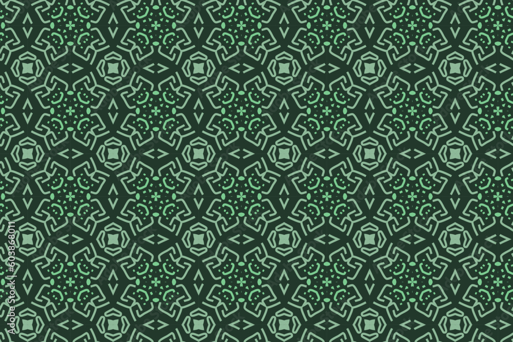 Vector geometric seamless patterns. Dark green backgrounds with modern minimal motifs. Abstract geometrical textures. Simple pattern design decor, warping papper