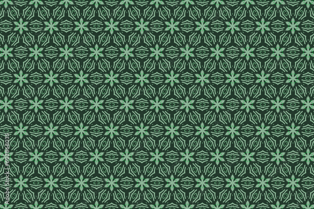 Vector seamless green pattern with ethnic motifs. Geometrical abstract floral background.