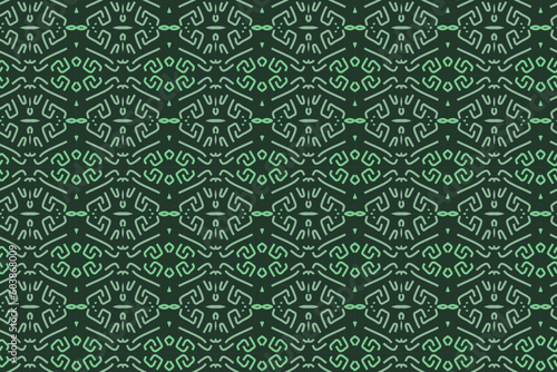 Vector geometric seamless patterns. Dark green backgrounds with modern minimal motifs. Abstract geometrical textures. Simple pattern design decor, warping papper