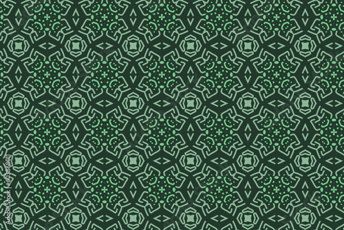 Vector geometric seamless patterns. Dark green backgrounds with modern minimal motifs. Abstract geometrical textures. Simple pattern design decor, warping papper