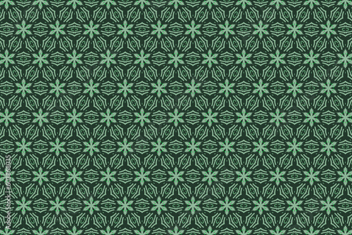 Vector seamless green pattern with ethnic motifs. Geometrical abstract floral background.