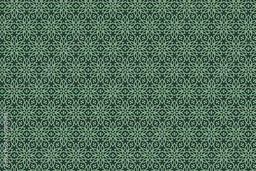 Ethnic pattern in green color. Seamless pattern vector illustration.