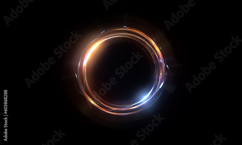 Glow swirl light effect. Circular lens flare. Abstract rotational lines on transparent background 