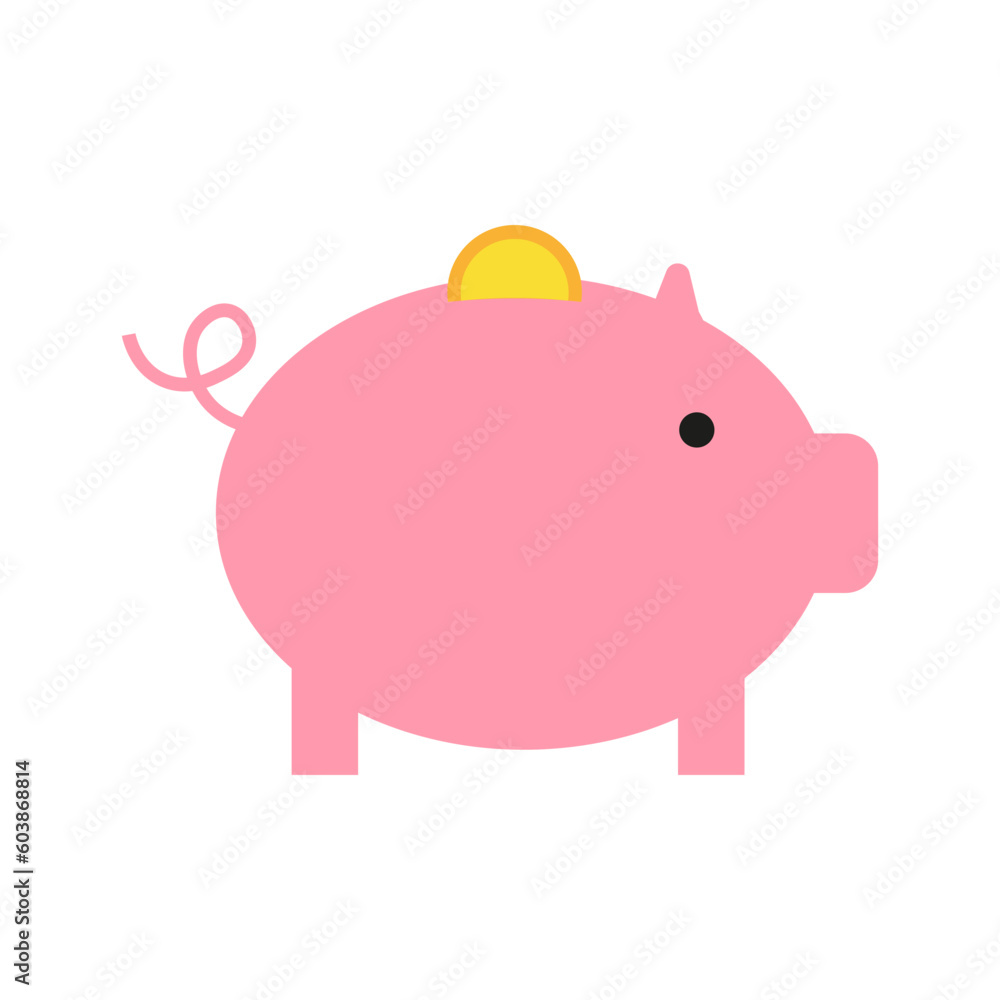 Piggy bank with coin. Icon piggy bank in a flat style. The concept of banking or business services. Vector illustration. Piggy bank with coin. Icon piggy bank in a flat style. The concept of banking or business services. Vector illustration.
