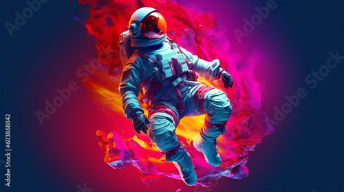 Psychedelic Astral Soar: A Vibrant Journey of Saluting Space Exploration © Danny