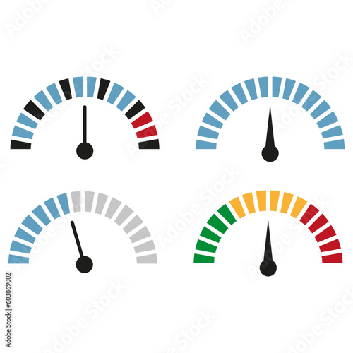 Color speedometer. Speed meter. Heating, temperature scale icon. Vector illustration.