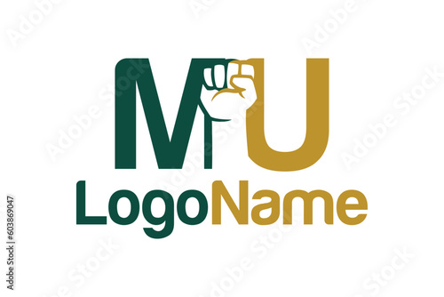 Hand fist and MU letter concept. Very suitable in various business purposes also for icon, logo, symbol and many more.