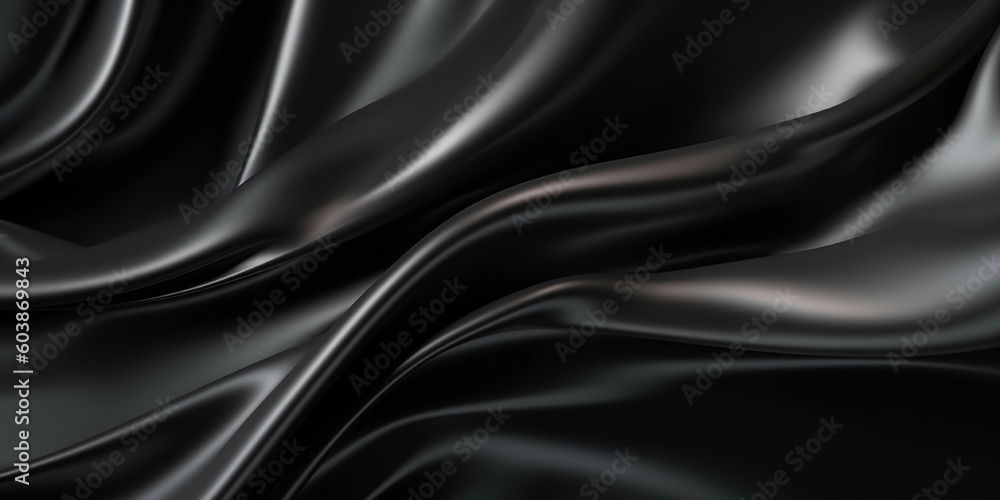 Fototapeta premium Black silk satin background, elegant wavy fold by generative AI tools