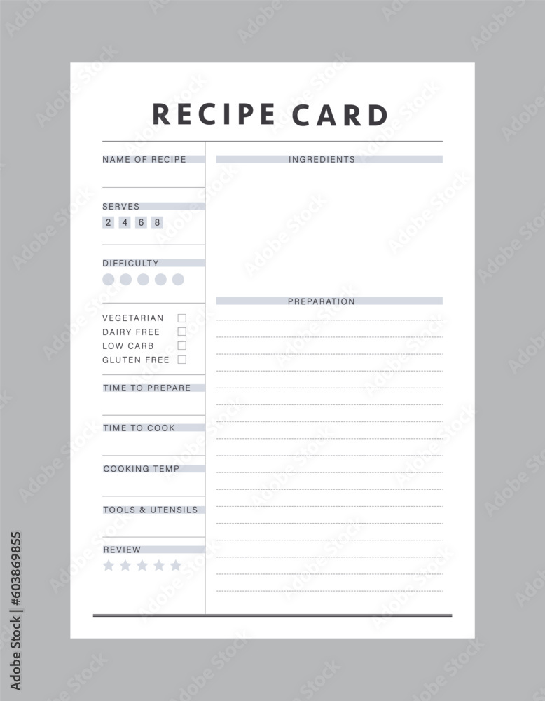 Recipe card and Food Planner. Plan you food day easily. Vector illustration. Recipe card and Food Planner. Plan you food day easily. Vector illustration.