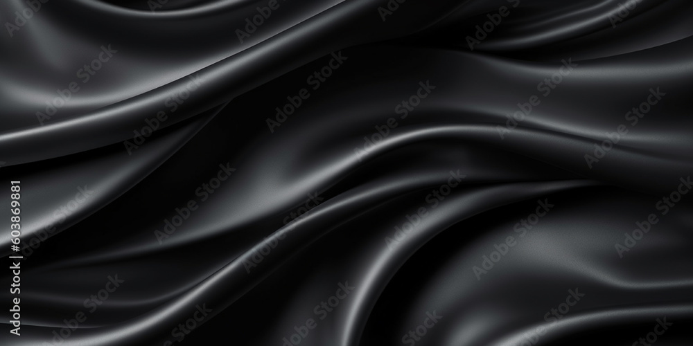 Black silk satin background, elegant wavy fold by generative AI tools