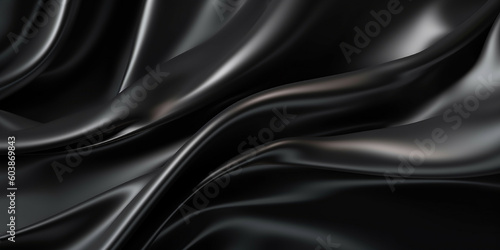 Black silk satin background, elegant wavy fold by generative AI tools