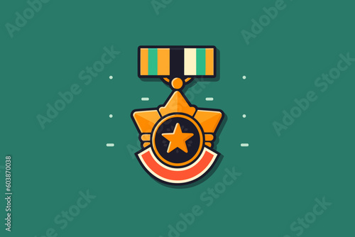 Fototapete Doodle inspired Military medal, cartoon sticker, sketch, vector, Illustration