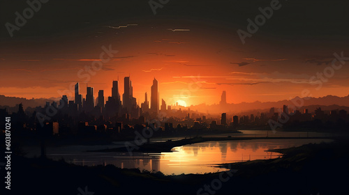 Big city landscape with sun (Created by AI)