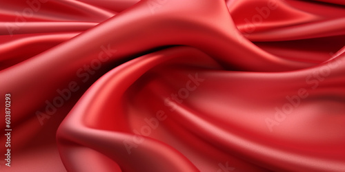 Soft red silk satin background, elegant wavy fold by generative AI tools