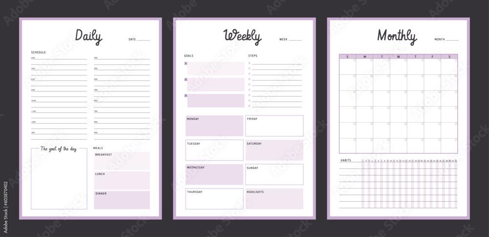 3 set Daily and Weekly and Monthly Planner. 3 set Daily and Weekly and Monthly Planner.