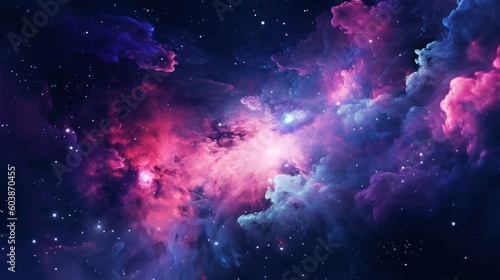 Cosmic galaxy, vibrant purple and pink hues background. Generative AI.