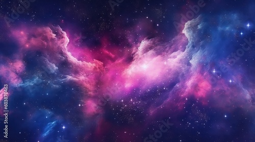 Cosmic galaxy  vibrant purple and pink hues background. Generative AI.