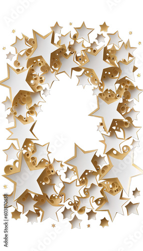 Cartoon star frame, golden yellow cheerful happy stars surrounding the border, illustrated simple drawing of stars in a frame design element framing outline (generative AI, AI)