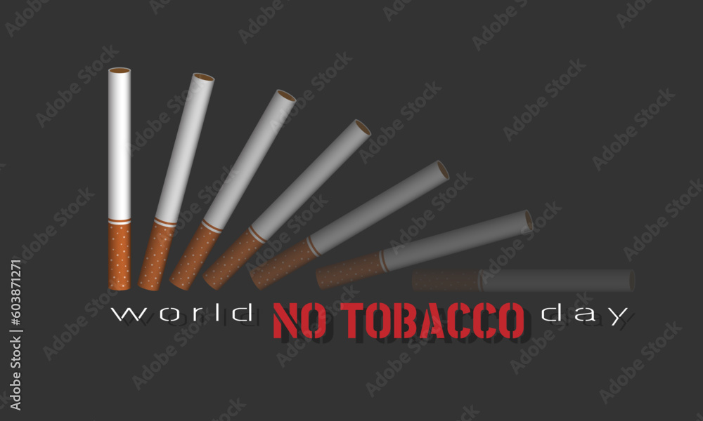 World NoTobacco Day with a row of cigarettes that fell and slowly disappeared World NoTobacco Day with a row of cigarettes that fell and slowly disappeared