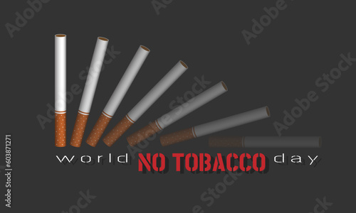 World NoTobacco Day with a row of cigarettes that fell and slowly disappeared