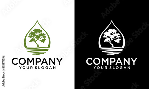 drop of water and tree or plant symbol. Ecology, environment and agriculture vector icon. Vector logo on which an abstract image of a drop of water which is also similar to a leaf of a tree.