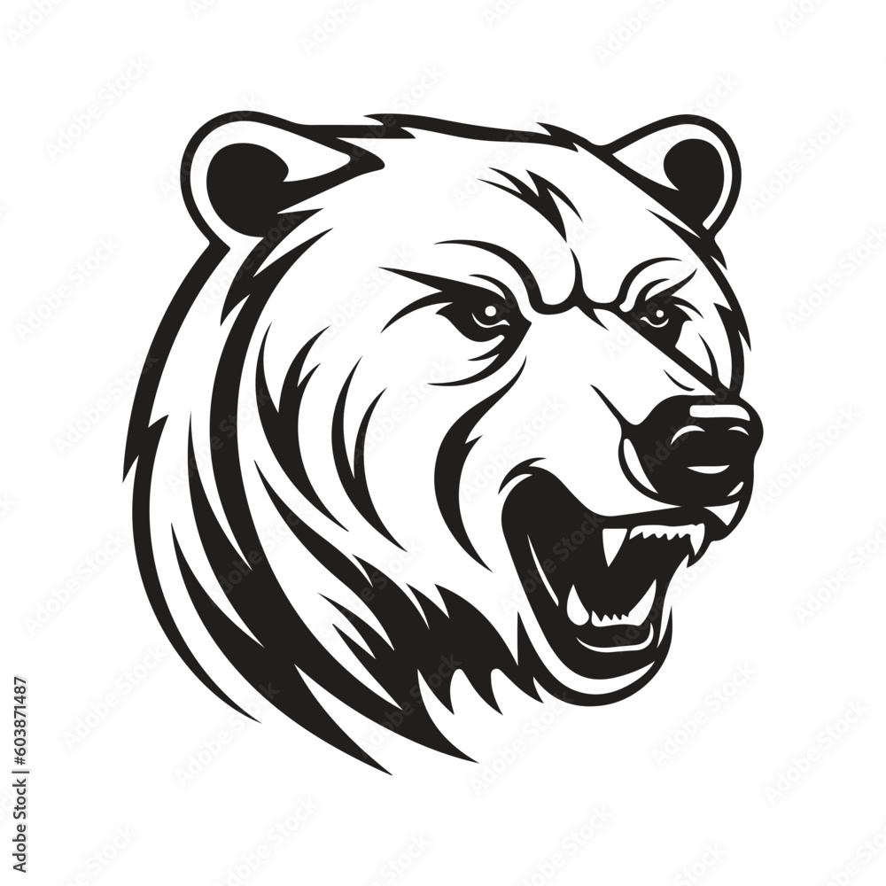 cool bear, vintage logo line art concept black and white color, hand drawn illustration