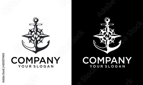 anchor with compass circle modern logo vector icon illustration
