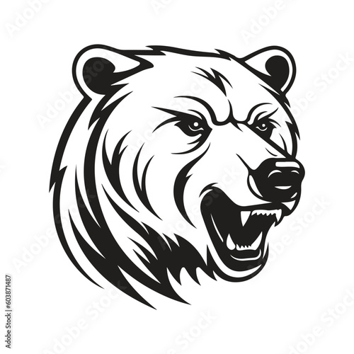 cool bear  vintage logo line art concept black and white color  hand drawn illustration