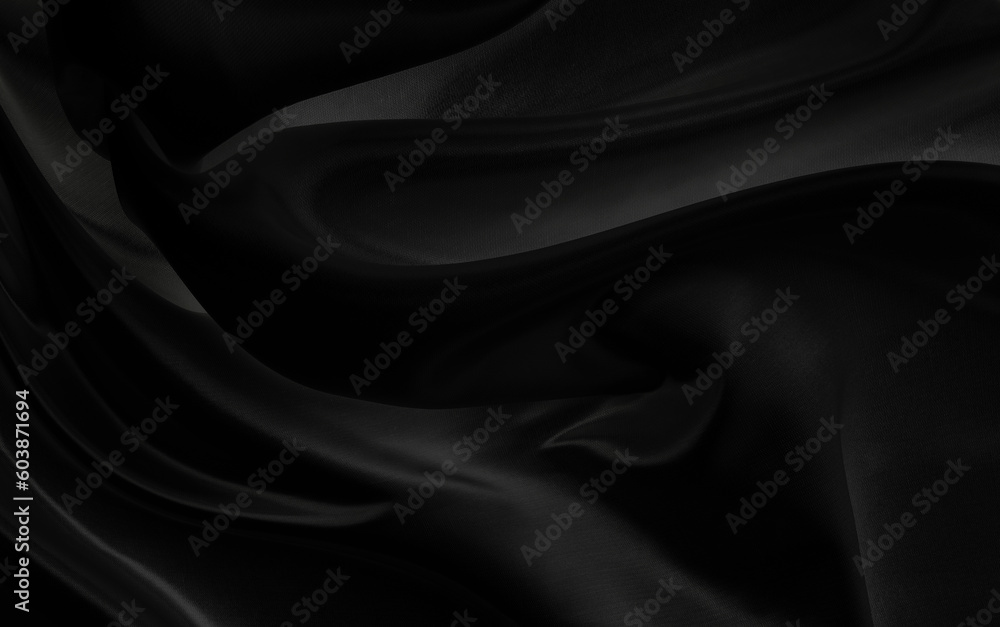 Fototapeta premium Black gray satin dark fabric texture luxurious shiny that is abstract silk cloth background with patterns soft waves blur beautiful.