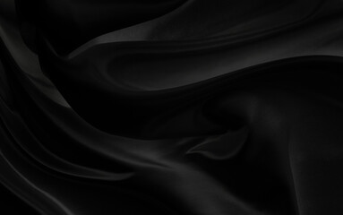 Black gray satin dark fabric texture luxurious shiny that is abstract silk cloth background with patterns soft waves blur beautiful.
