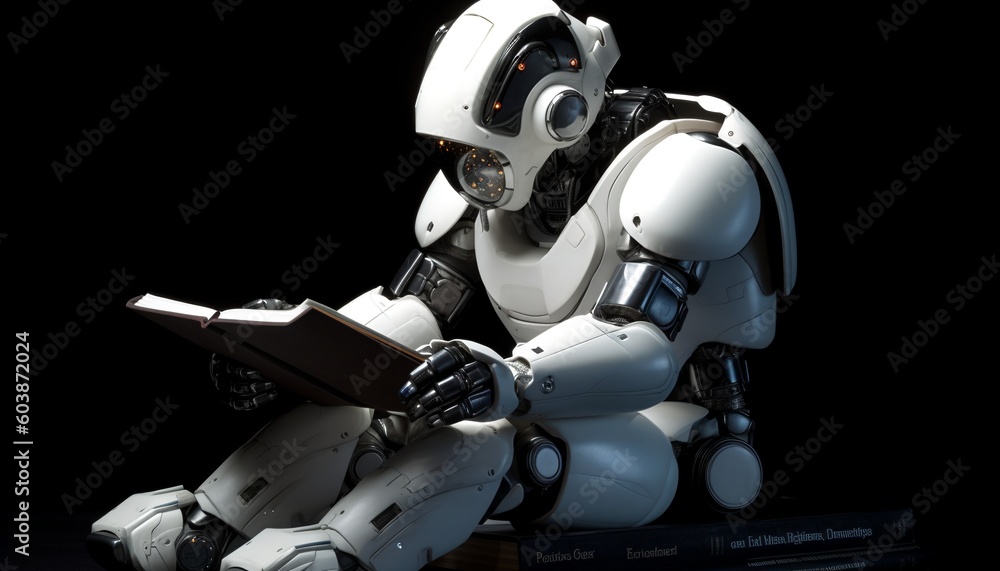 Robot reading book, generative ai Robot reading book, generative ai