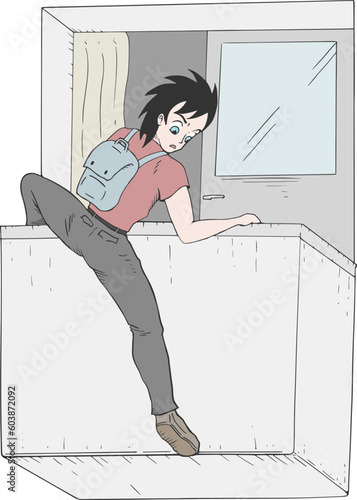 Kid escaping through balcony
