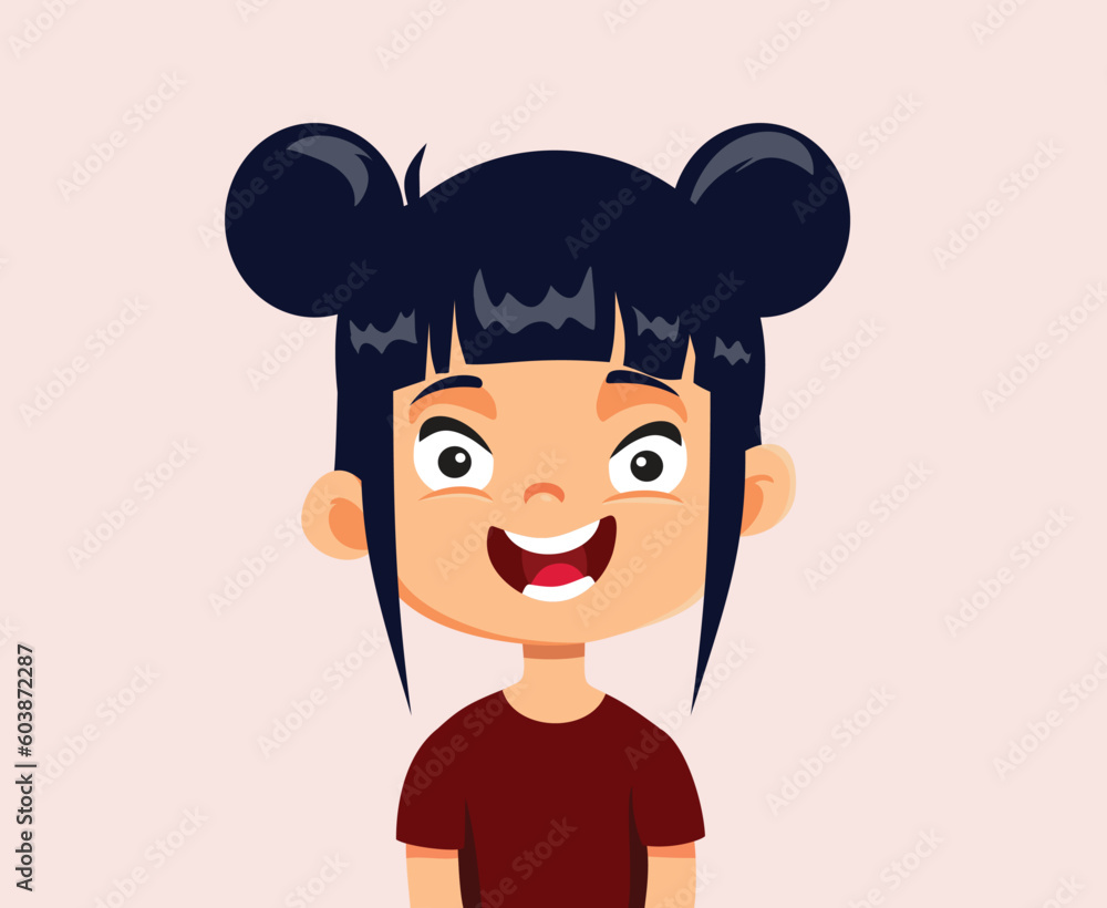 Happy Girl of Asian Ethnicity Smiling Vector Cartoon Portrait. Cheerful little child having fun being in a good mood
Happy Girl of Asian Ethnicity Smiling Vector Cartoon Portrait. Cheerful little child having fun being in a good mood