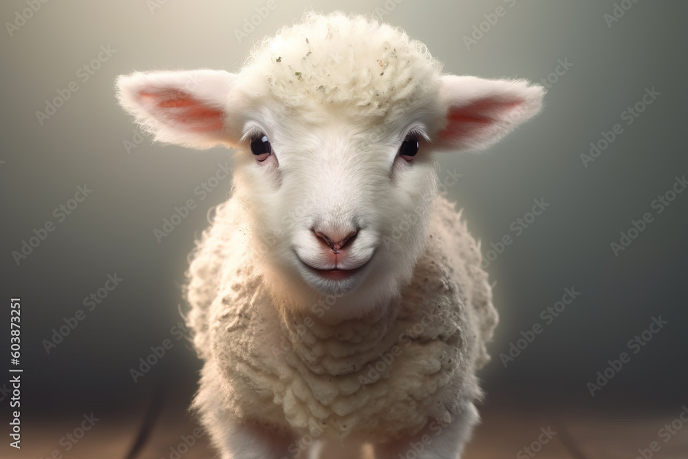 Image of cute little sheep. Farm animals. Illustration, generative AI.