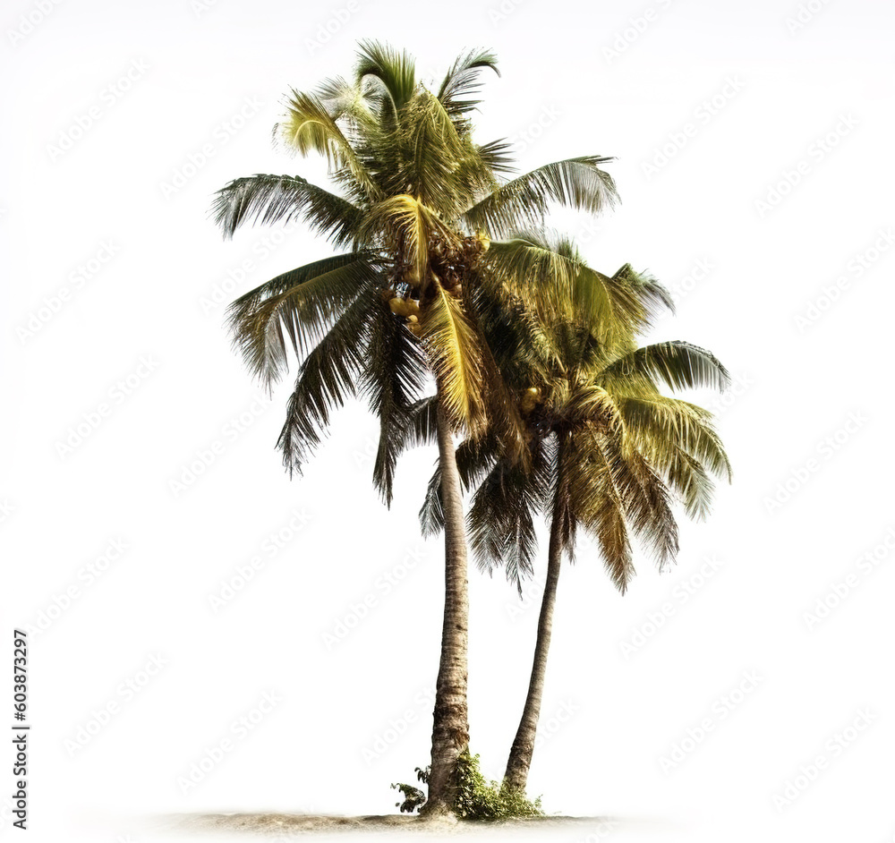 Obraz premium Image of coconut tree on a white background. illustration, generative AI.