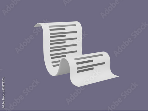 Illustration of a paper document on a purple background. 3d rendering