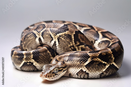 Image of boa snake on white background. Reptile. Wildlife Animals. Illustration. Generative AI. photo
