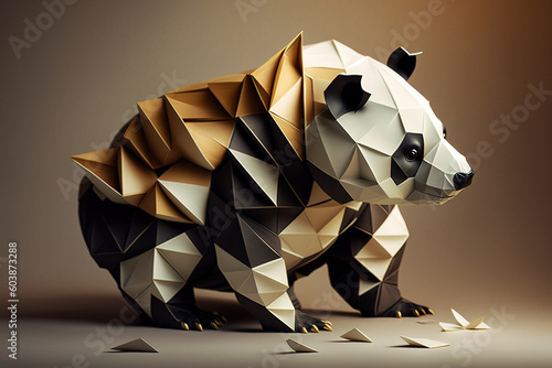 Image of paper origami art. Handmade paper panda. Wildlife Animals. illustration, generative AI