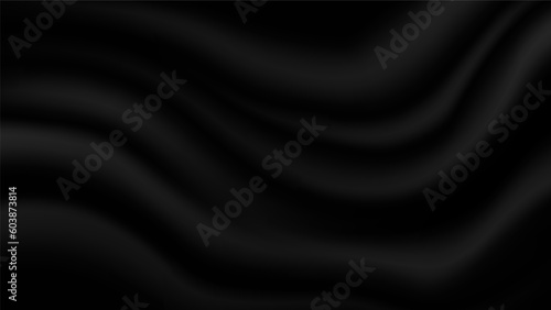 abstract blank black soft creased satin fabric folding texture background for decorative graphic design 