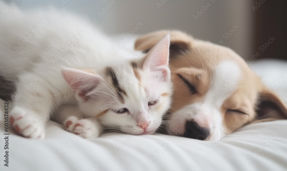 Cat and dog sleep together, Generative ai Cat and dog sleep together, Generative ai