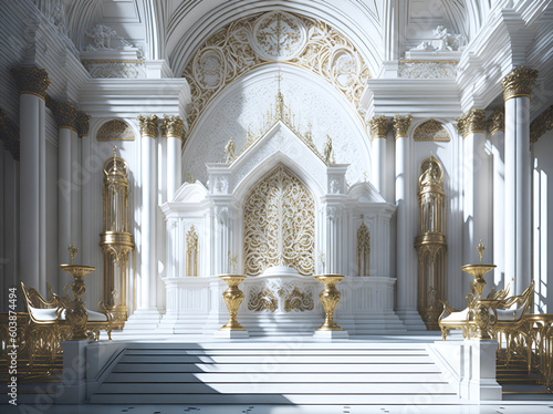 Fotografie, Obraz 3d church interior design, with magnificent white and gold ornament shades altar