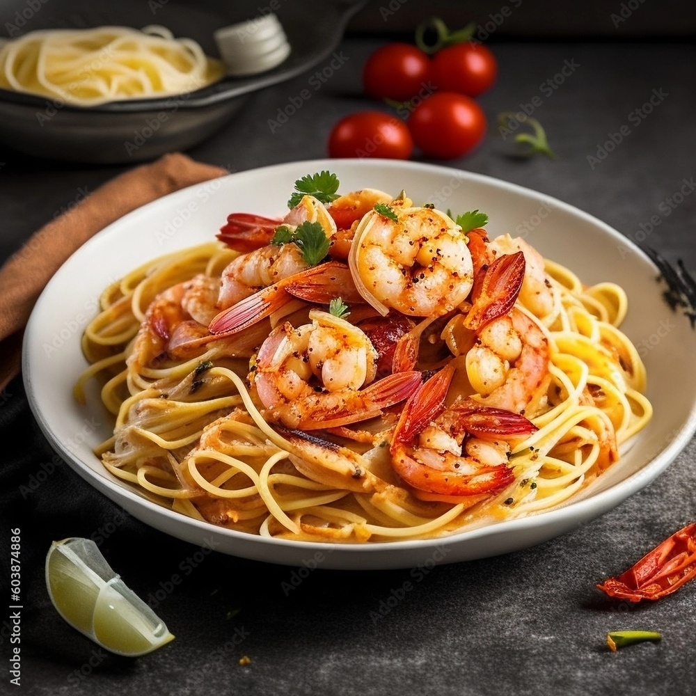 Sun-Dried Tomato Shrimp Alfredo Linguine Made with Generative AI Technology Sun-Dried Tomato Shrimp Alfredo Linguine Made with Generative AI Technology