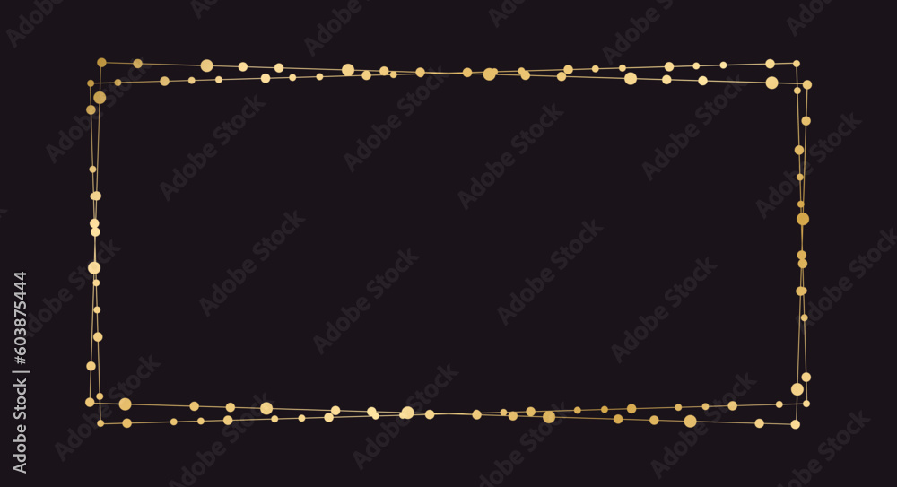 Gold Rectangle Christmas Fairy Lights Frame Border. Abstract golden dots circle pattern frame.