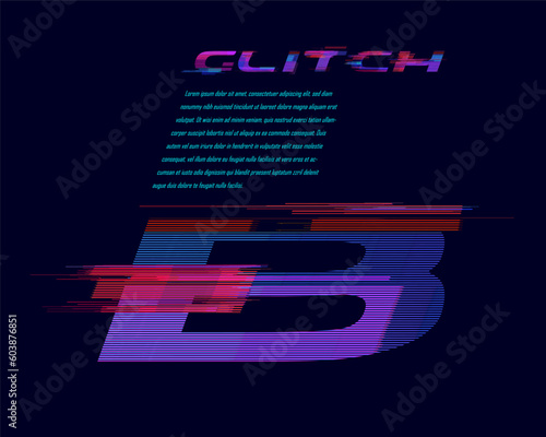 Cyberpunk futuristic Glitch Designer font set with neon screen digital effect in the font - B