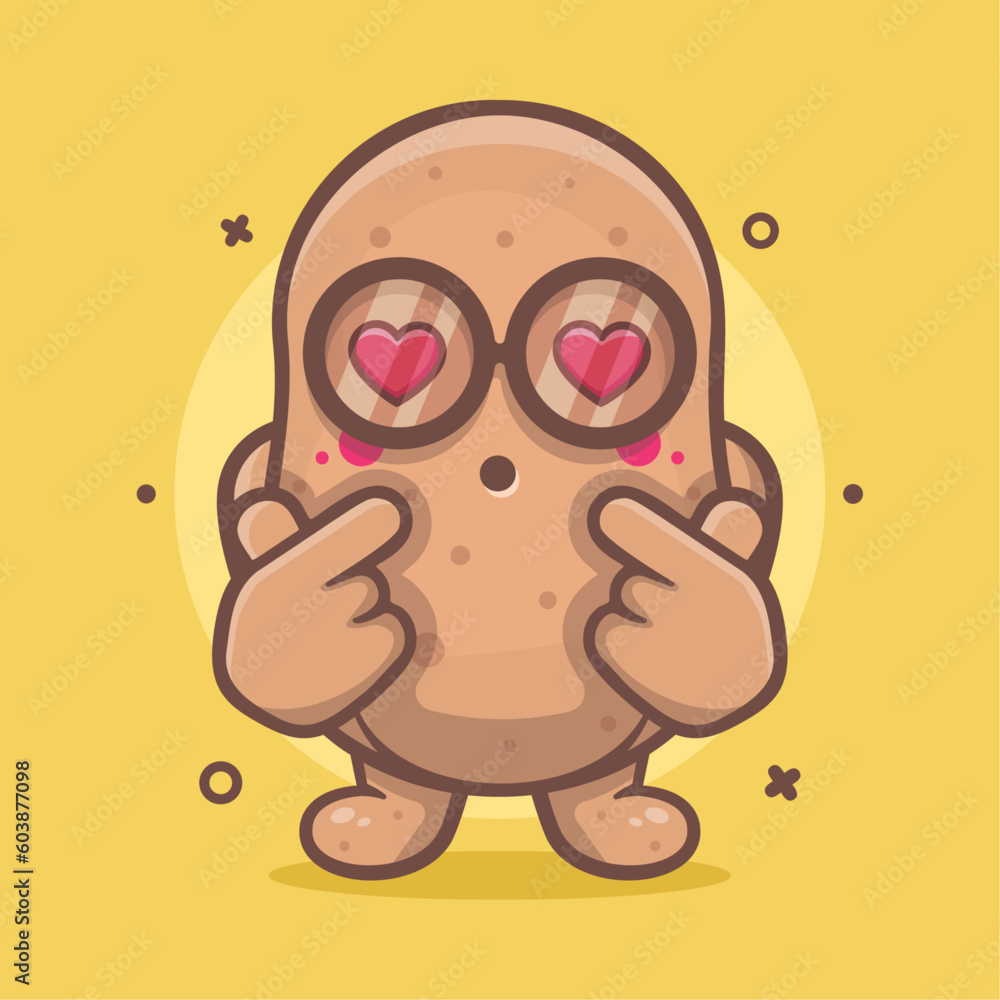 kawaii potato vegetable character mascot with love sign hand gesture isolated cartoon in flat style design kawaii potato vegetable character mascot with love sign hand gesture isolated cartoon in flat style design