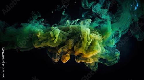 green smoke isolated on black background. Generative AI