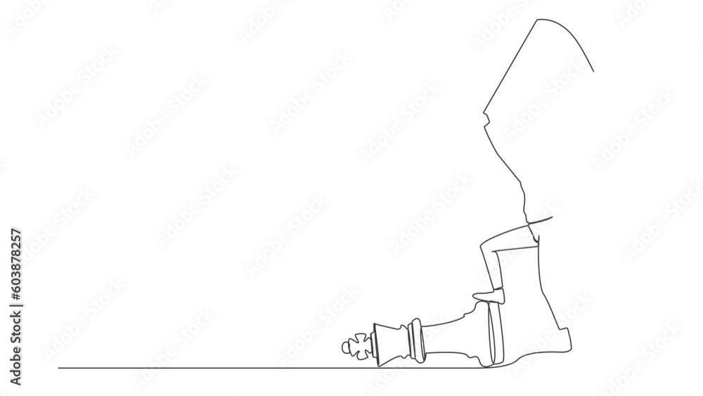 Animated self drawing of continuous line draw businessman waving flag overcoming other corporation piece. Defeat competitor in business as winning chess game person. Full length single line animation Animated self drawing of continuous line draw businessman waving flag overcoming other corporation piece. Defeat competitor in business as winning chess game person. Full length single line animation