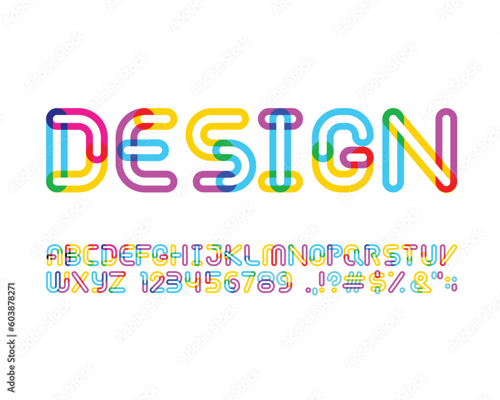Colorful overlapping designer font set