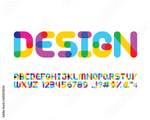 Colorful overlapping designer font set - Bold version