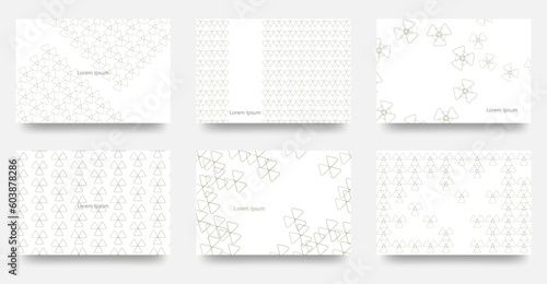 広告や背景　壁紙などに使えそうな　角が丸い色々な三角形の集合の幾何学模様　ベクターカード6枚セット